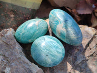 Polished Blue Amazonite Palm Stones x 12 From Madagascar