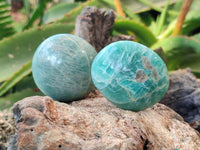 Polished Blue Amazonite Palm Stones x 12 From Madagascar