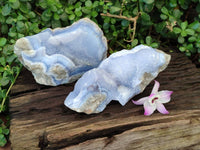 Natural Blue Lace Agate Geode Specimens x 2 From Nsanje, Malawi