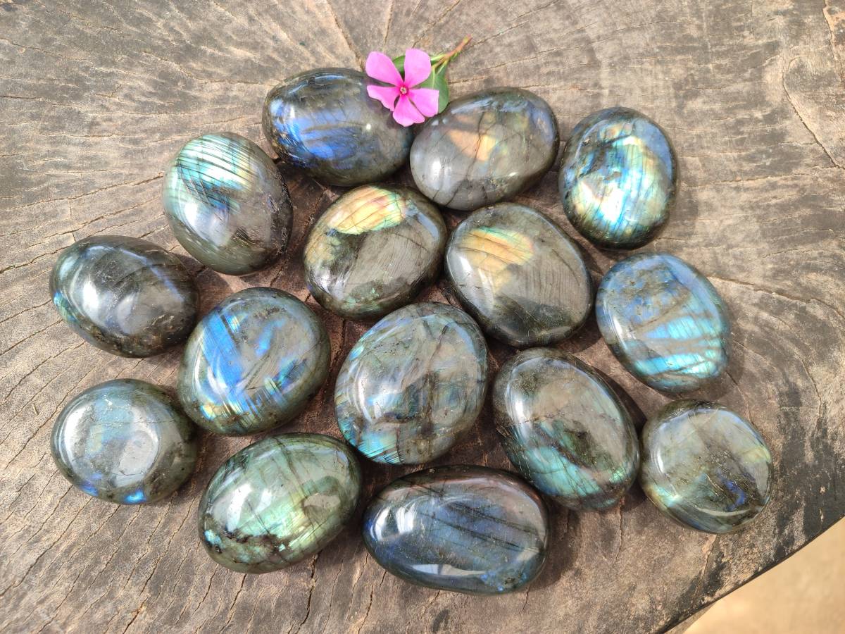 Polished Labradorite Palm Stones x 20 From Tulear, Madagascar - Toprock Gemstones and Minerals 