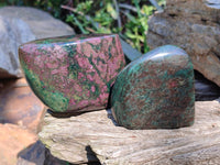 Polished Ruby Corundum In Chrome Verdite Standing Free Forms x 4 From Zimbabwe