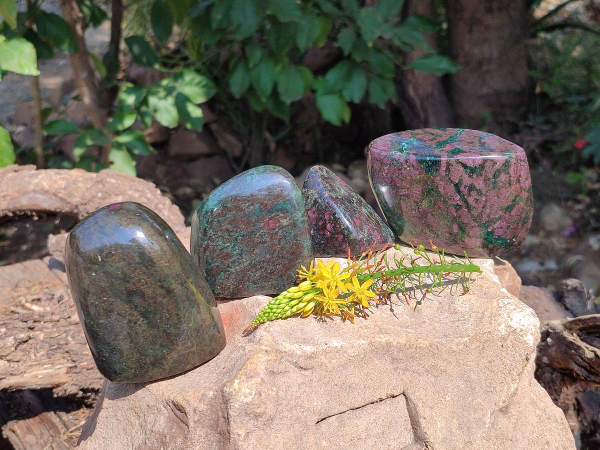 Polished Ruby Corundum In Chrome Verdite Standing Free Forms x 4 From Zimbabwe - Toprock Gemstones and Minerals 