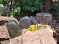 Polished Ruby Corundum In Chrome Verdite Standing Free Forms x 4 From Zimbabwe