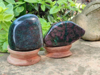 Polished Ruby Corundum In Chrome Verdite Standing Free Forms x 4 From Zimbabwe