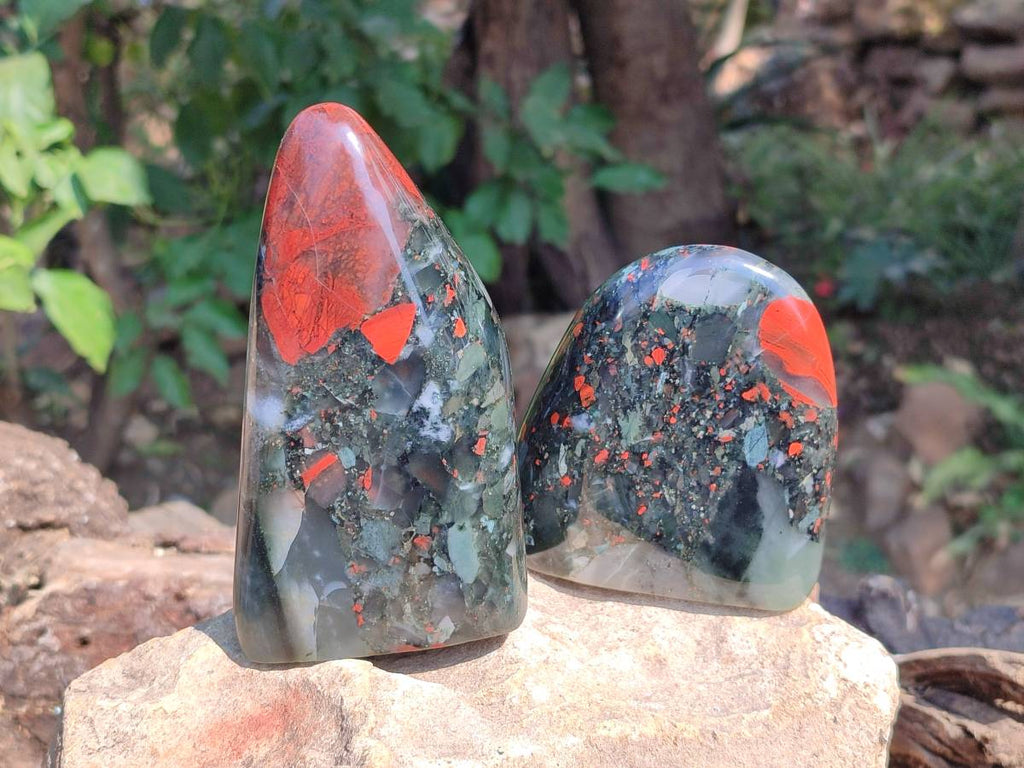 Polished Bloodstone Standing Free Forms x 2 From Swaziland - Toprock Gemstones and Minerals 