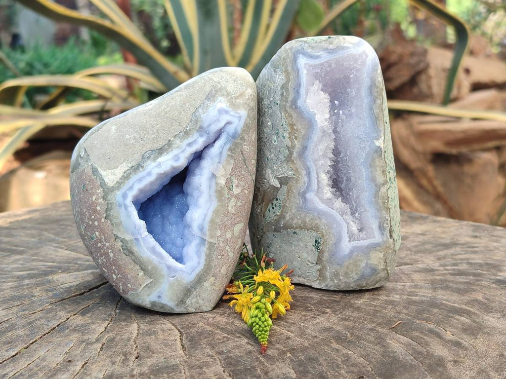 Polished Blue Lace Agate Standing Free Forms x 2 From Nsanje, Malawi - Toprock Gemstones and Minerals 