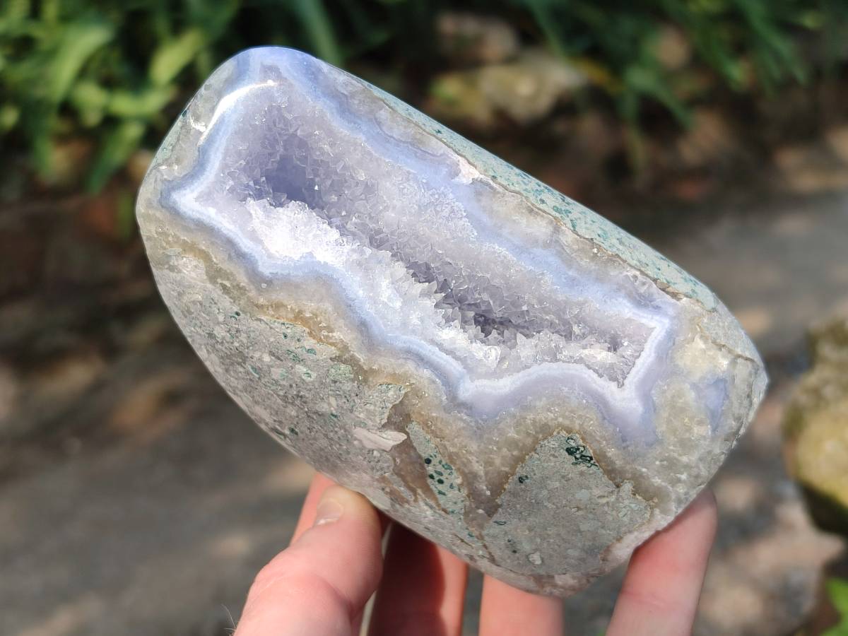 Polished Blue Lace Agate Standing Free Forms x 2 From Nsanje, Malawi - Toprock Gemstones and Minerals 
