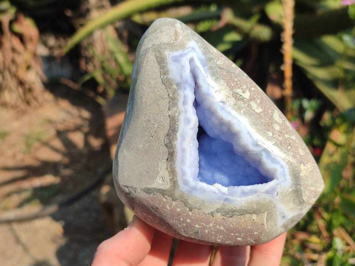 Polished Blue Lace Agate Standing Free Forms x 2 From Nsanje, Malawi - Toprock Gemstones and Minerals 