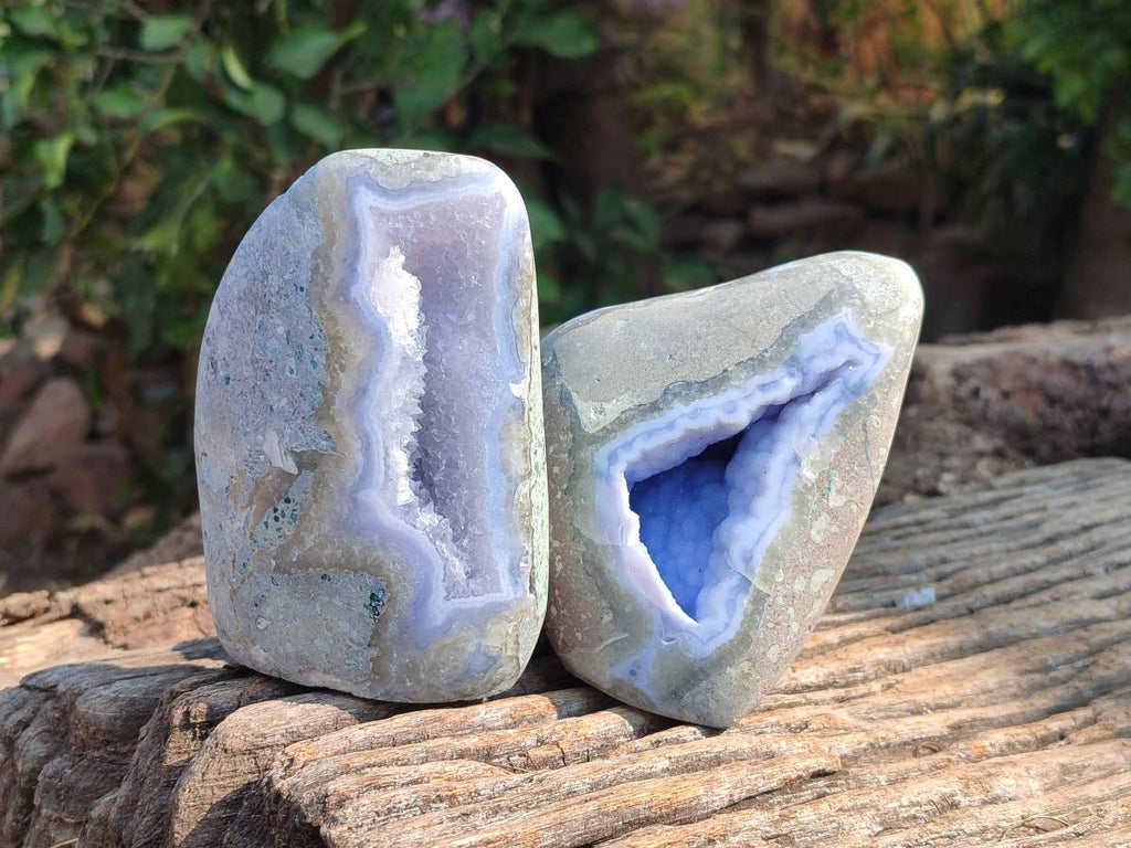 Polished Blue Lace Agate Standing Free Forms x 2 From Nsanje, Malawi - Toprock Gemstones and Minerals 