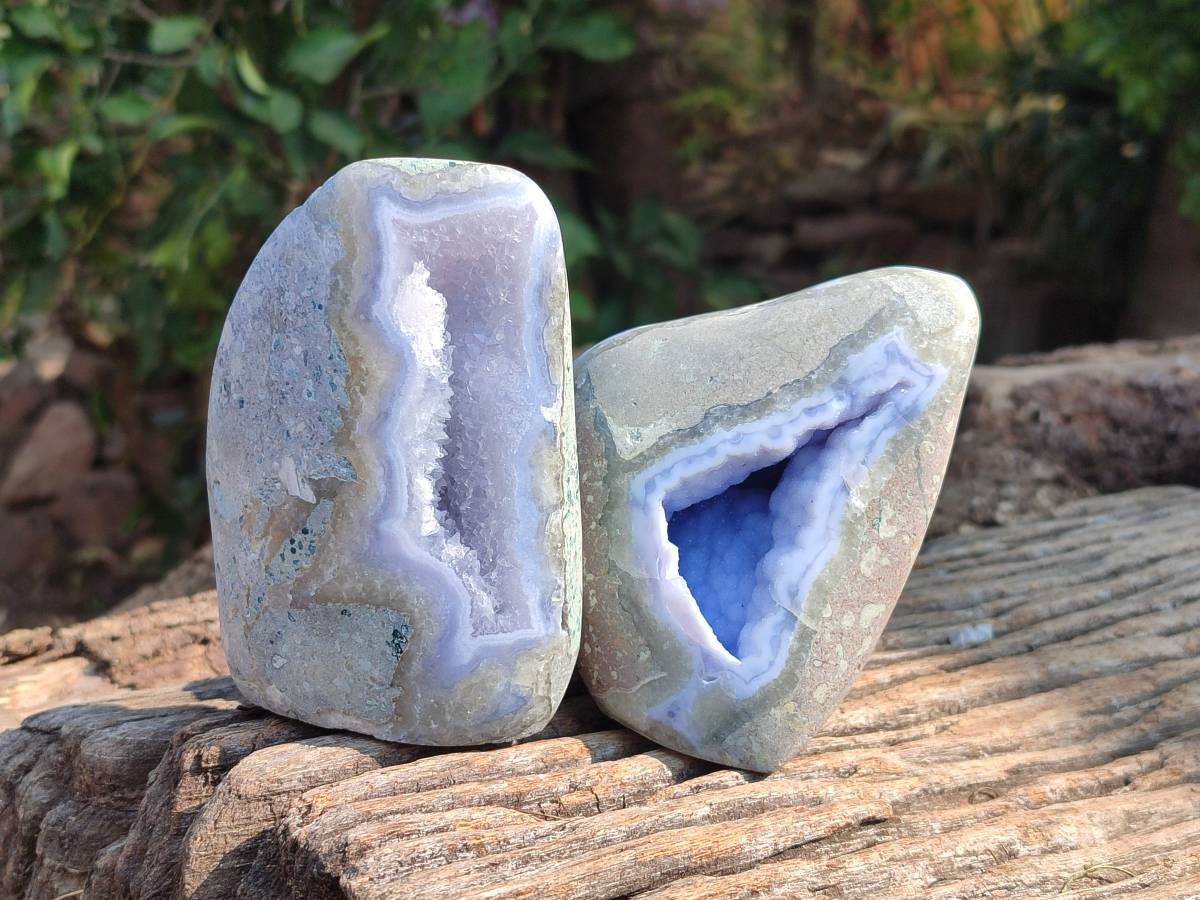 Polished Blue Lace Agate Standing Free Forms x 2 From Nsanje, Malawi - Toprock Gemstones and Minerals 