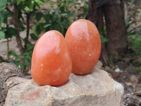 Polished Orange Twist Calcite Standing Free Forms x 2 From Maevantanana, Madagascar