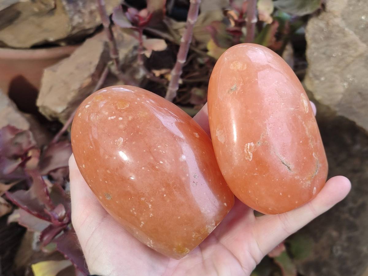 Polished Orange Twist Calcite Standing Free Forms x 2 From Maevantanana, Madagascar - Toprock Gemstones and Minerals 