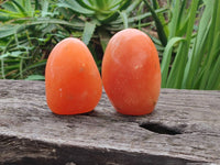 Polished Orange Twist Calcite Standing Free Forms x 2 From Maevantanana, Madagascar