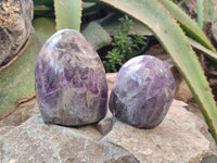 Polished Deep Purple Chevron Amethyst Standing Free Forms x 4 From Ankazobe, Madagascar