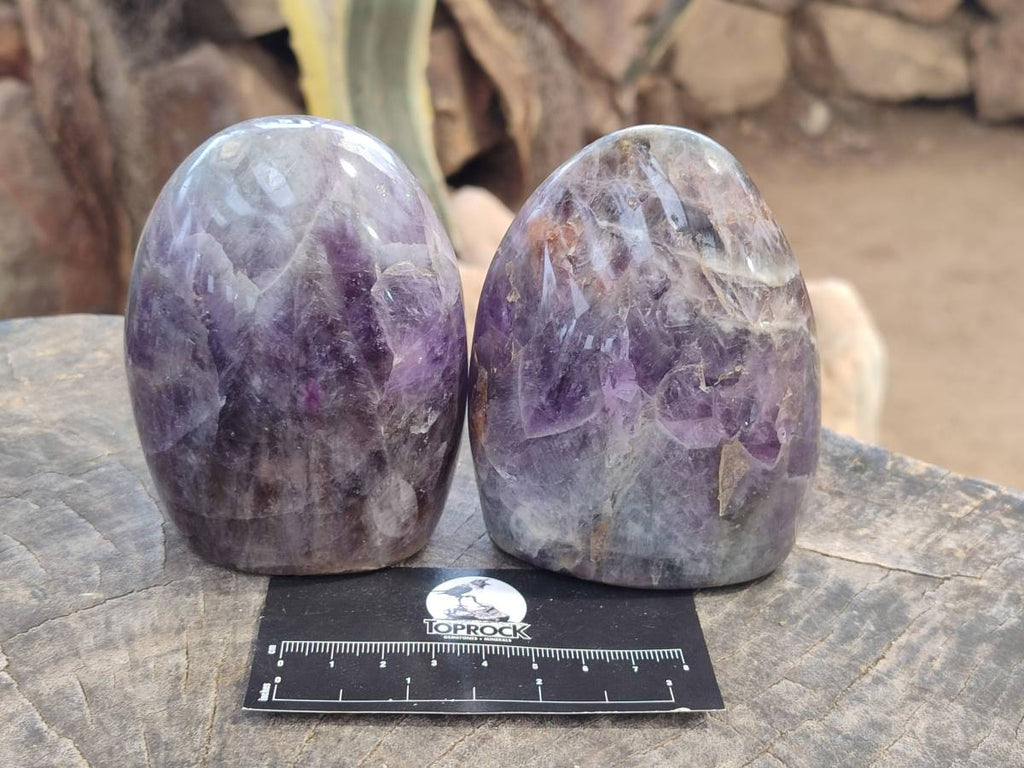 Polished Deep Purple Chevron Amethyst Standing Free Forms x 4 From Ankazobe, Madagascar - Toprock Gemstones and Minerals 