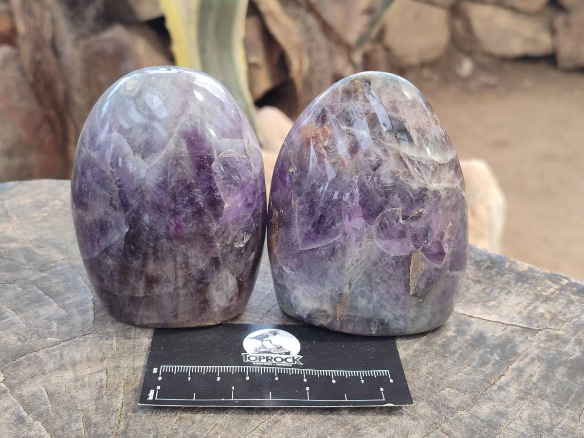 Polished Deep Purple Chevron Amethyst Standing Free Forms x 4 From Ankazobe, Madagascar - Toprock Gemstones and Minerals 