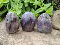 Polished Deep Purple Chevron Amethyst Standing Free Forms x 4 From Ankazobe, Madagascar