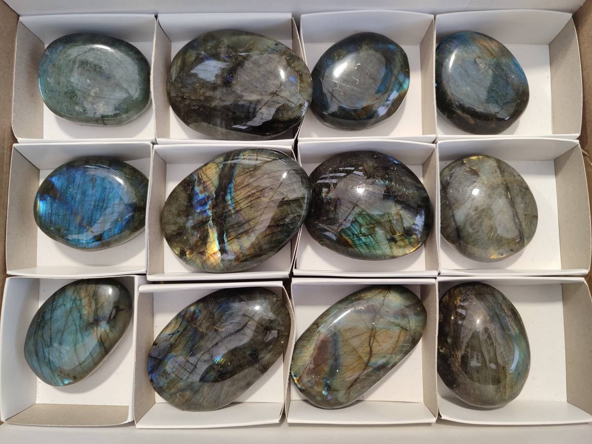 Polished Labradorite Palm Stones x 12 From Tulear, Madagascar - Toprock Gemstones and Minerals 
