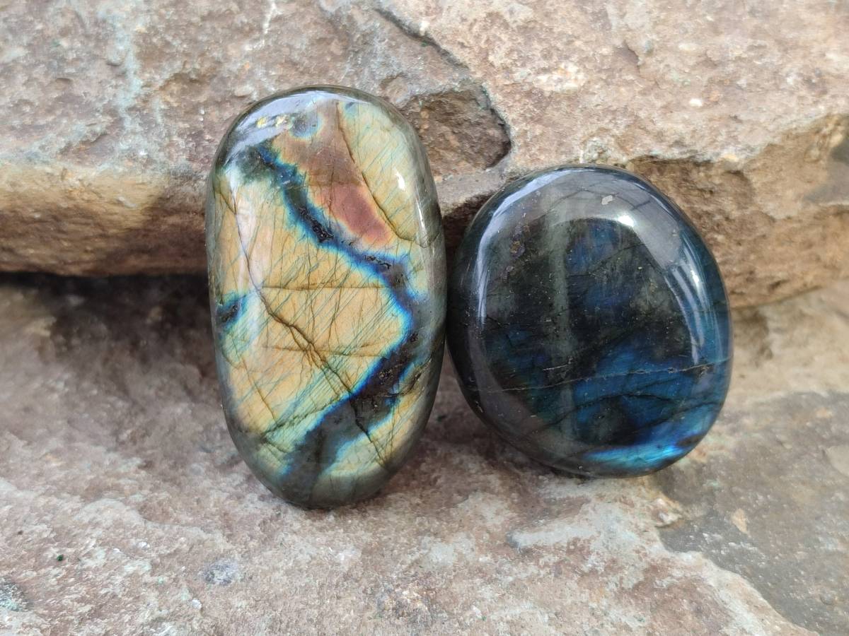 Polished Labradorite Palm Stones x 12 From Tulear, Madagascar - Toprock Gemstones and Minerals 
