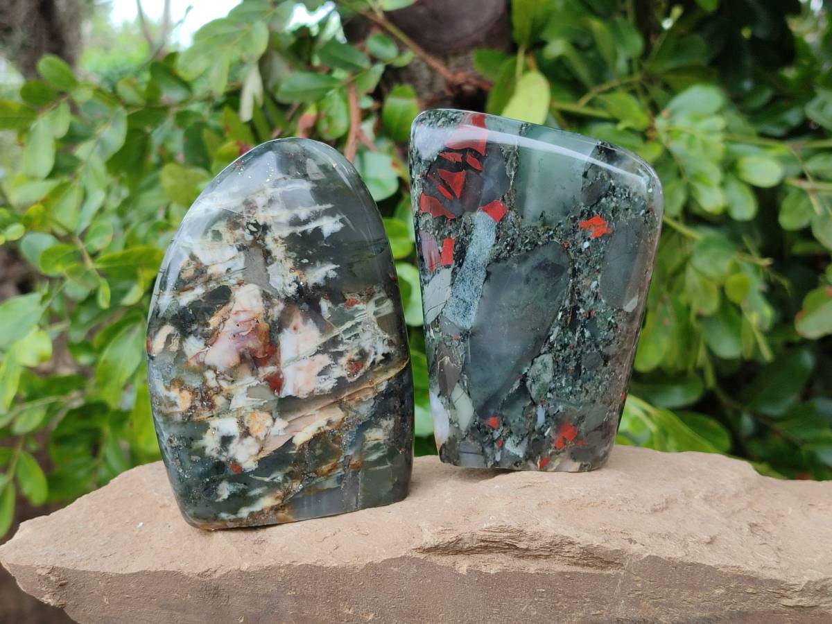 Polished Bloodstone Standing Free Forms x 3 From Swaziland - Toprock Gemstones and Minerals 