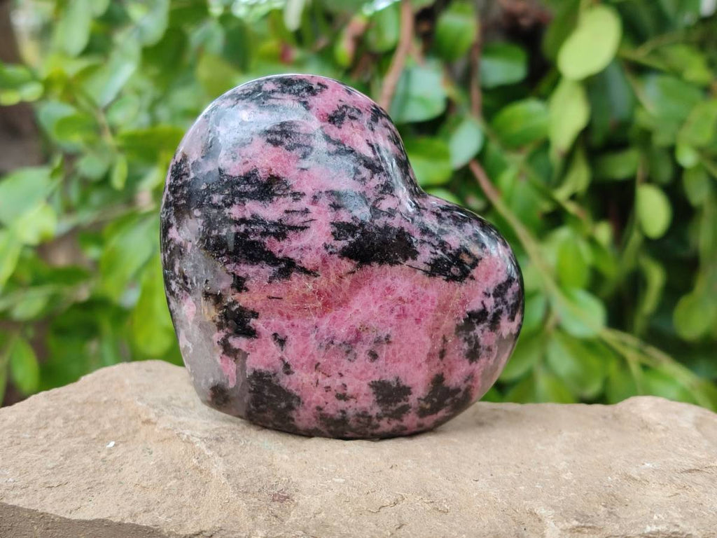 Polished Rhodonite Hearts x 4 From Ambindavato, Madagascar - Toprock Gemstones and Minerals 
