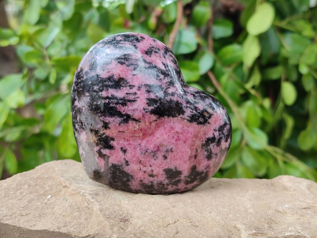 Polished Rhodonite Hearts x 4 From Ambindavato, Madagascar - Toprock Gemstones and Minerals 