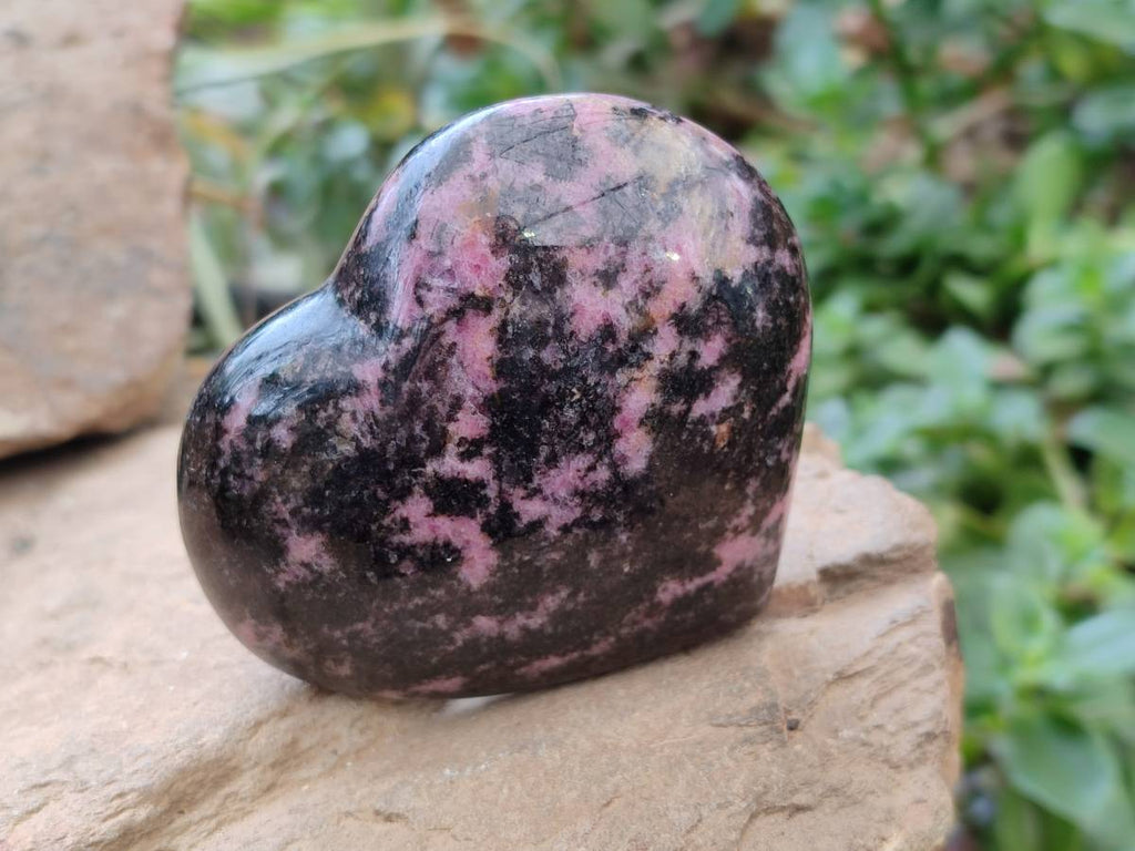 Polished Rhodonite Hearts x 4 From Ambindavato, Madagascar - Toprock Gemstones and Minerals 