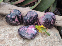 Polished Rhodonite Hearts x 4 From Ambindavato, Madagascar