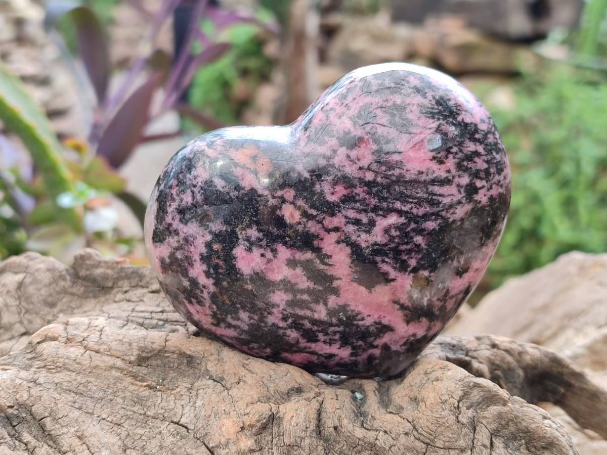 Polished Rhodonite Hearts x 4 From Ambindavato, Madagascar - Toprock Gemstones and Minerals 