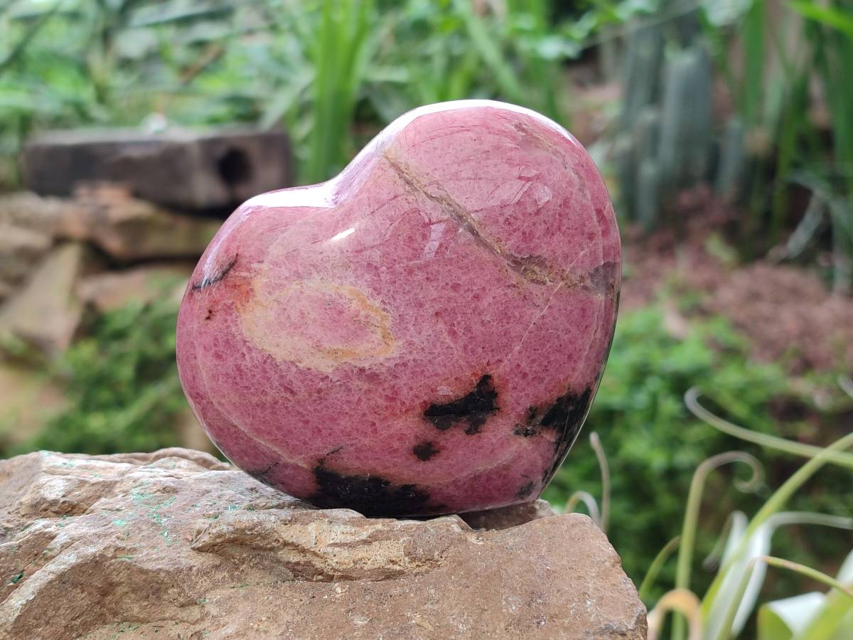 Polished Rhodonite Hearts x 4 From Ambindavato, Madagascar - Toprock Gemstones and Minerals 