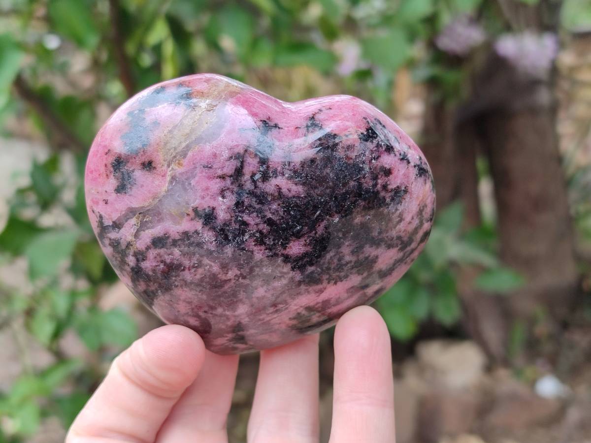 Polished Rhodonite Hearts x 4 From Ambindavato, Madagascar - Toprock Gemstones and Minerals 