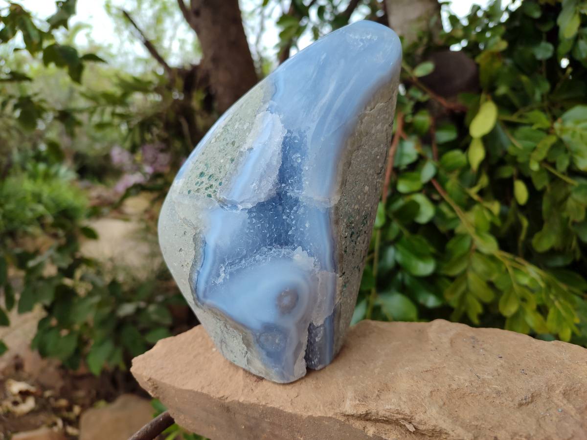 Polished Blue Lace Agate Standing Free Form x 1 From Nsanje, Malawi - Toprock Gemstones and Minerals 