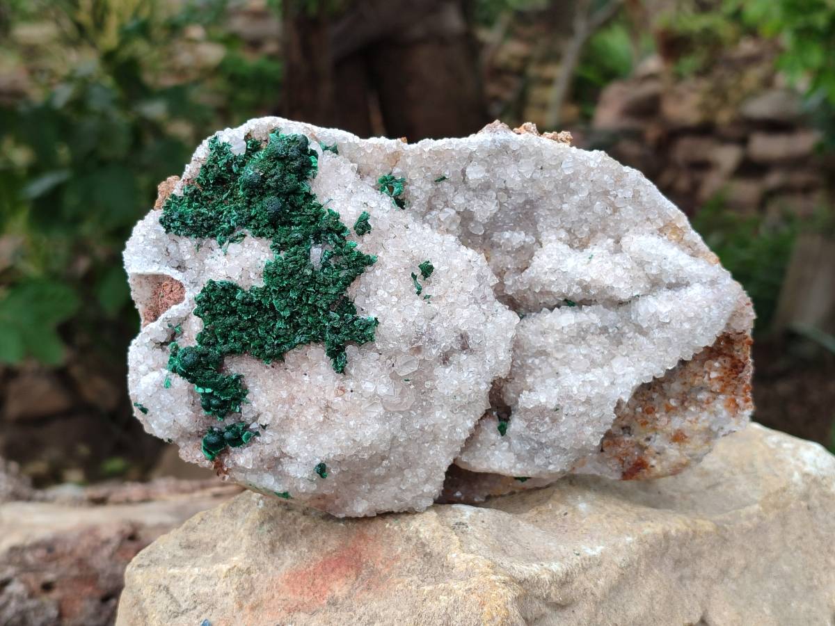 Natural Crystalline Ball Malachite and Drusy Quartz On Dolomite Matrix Specimens x 2 From Kambove, Congo - Toprock Gemstones and Minerals 