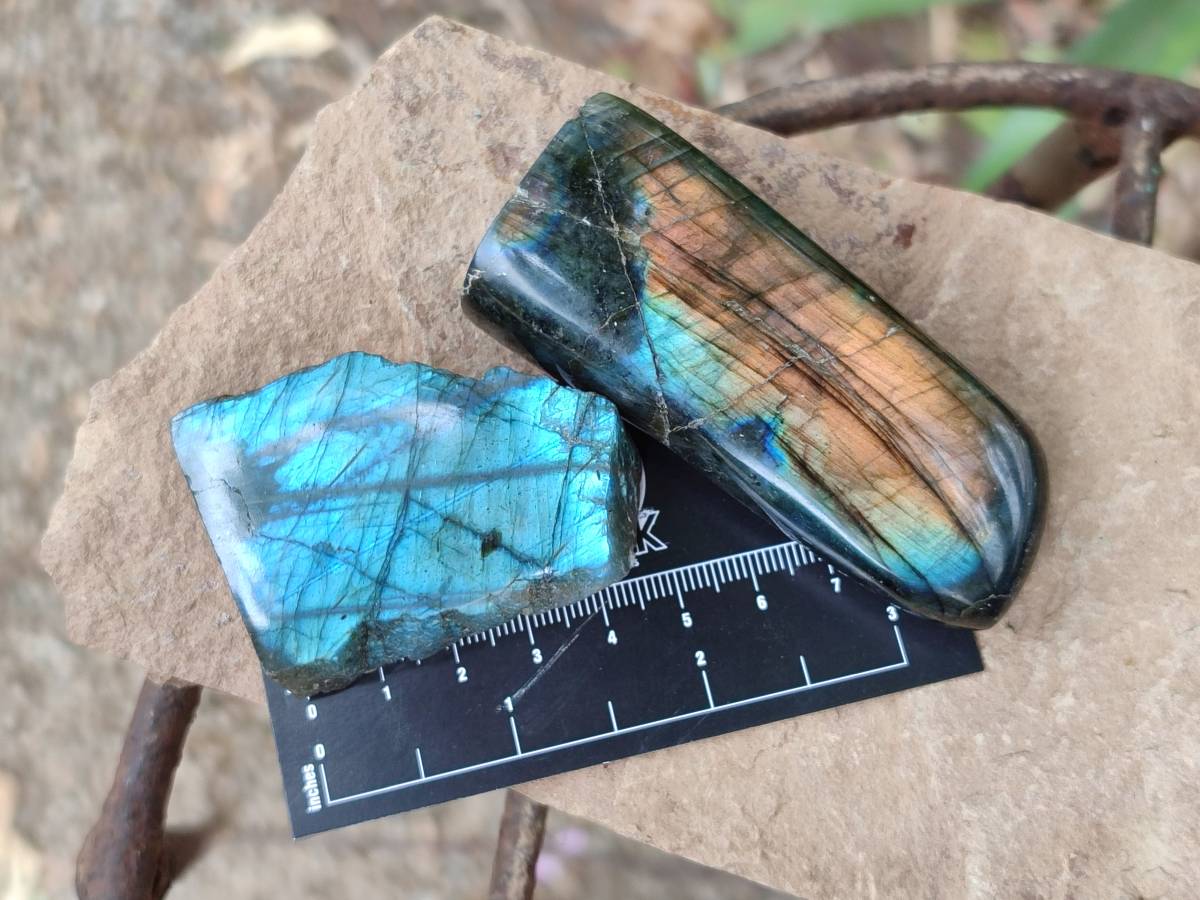 Polished Labradorite Standing Free Forms x 3 From Tulear, Madagascar - Toprock Gemstones and Minerals 