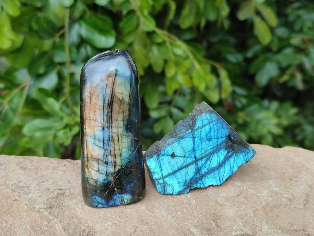Polished Labradorite Standing Free Forms x 3 From Tulear, Madagascar - Toprock Gemstones and Minerals 