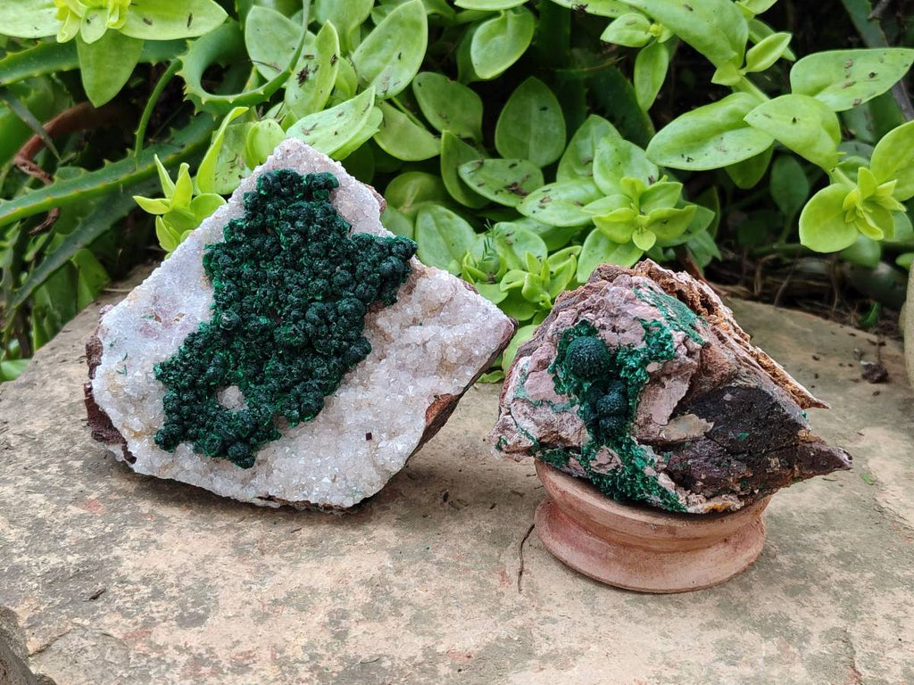 Natural Crystalline Ball Malachite and Drusy Quartz On Dolomite Matrix Specimens x 3 From Kambove, Congo - Toprock Gemstones and Minerals 
