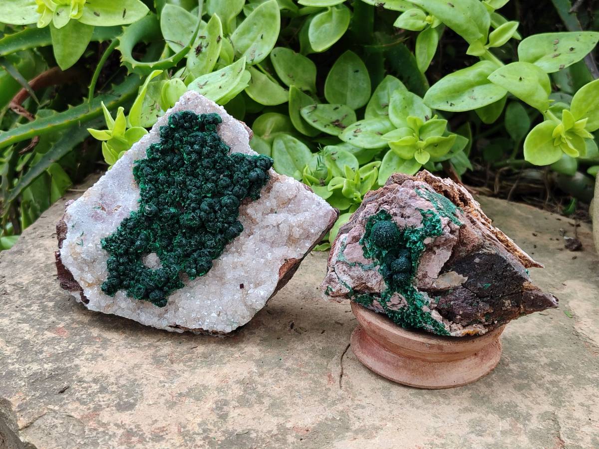Natural Crystalline Ball Malachite and Drusy Quartz On Dolomite Matrix Specimens x 3 From Kambove, Congo - Toprock Gemstones and Minerals 
