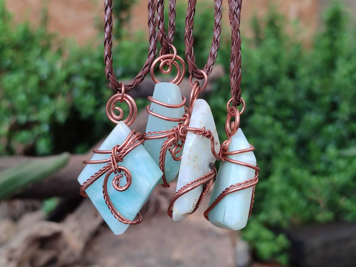 Hand Made Copper Wire Wrapped Blue Smithsonite Jewellery Pendants - Sold Per Item - From Congo - Toprock Gemstones and Minerals 