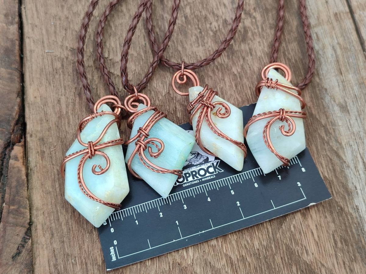 Hand Made Copper Wire Wrapped Blue Smithsonite Jewellery Pendants - Sold Per Item - From Congo - Toprock Gemstones and Minerals 