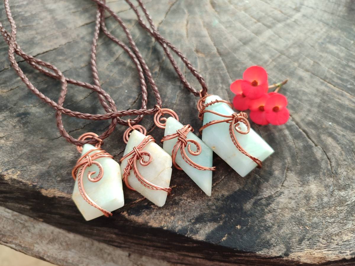 Hand Made Copper Wire Wrapped Blue Smithsonite Jewellery Pendants - Sold Per Item - From Congo - Toprock Gemstones and Minerals 