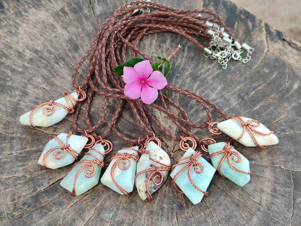 Hand Made Copper Wire Wrapped Blue Smithsonite Jewellery Pendants - Sold Per Item - From Congo - Toprock Gemstones and Minerals 