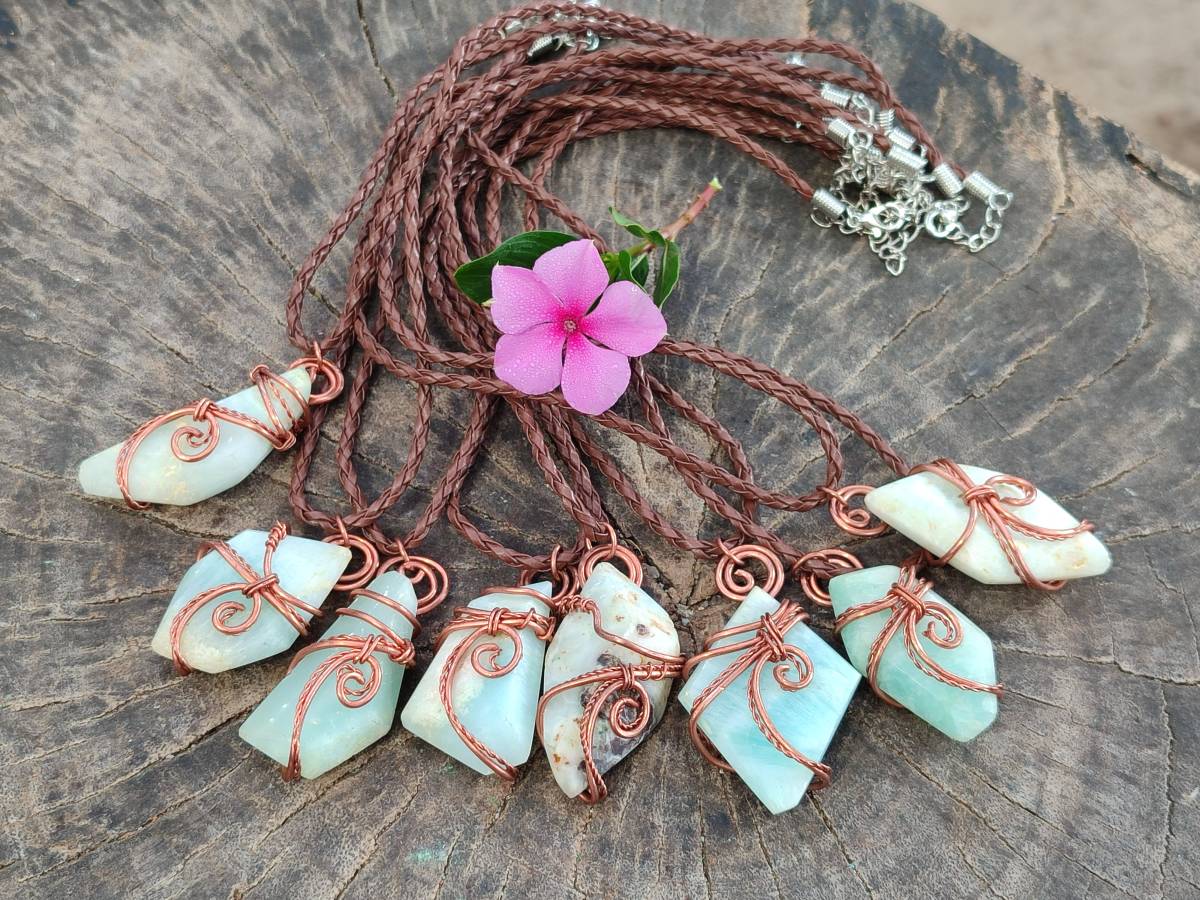 Hand Made Copper Wire Wrapped Blue Smithsonite Jewellery Pendants - Sold Per Item - From Congo - Toprock Gemstones and Minerals 