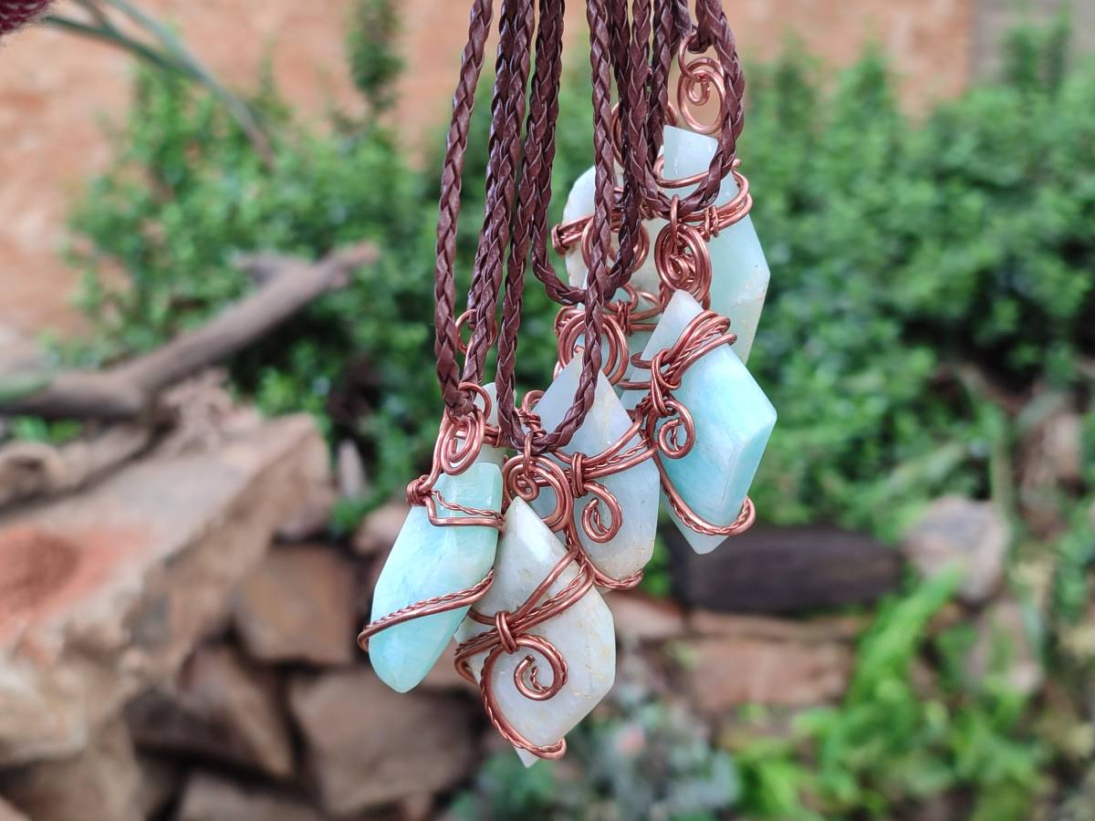 Hand Made Copper Wire Wrapped Blue Smithsonite Jewellery Pendants - Sold Per Item - From Congo - Toprock Gemstones and Minerals 