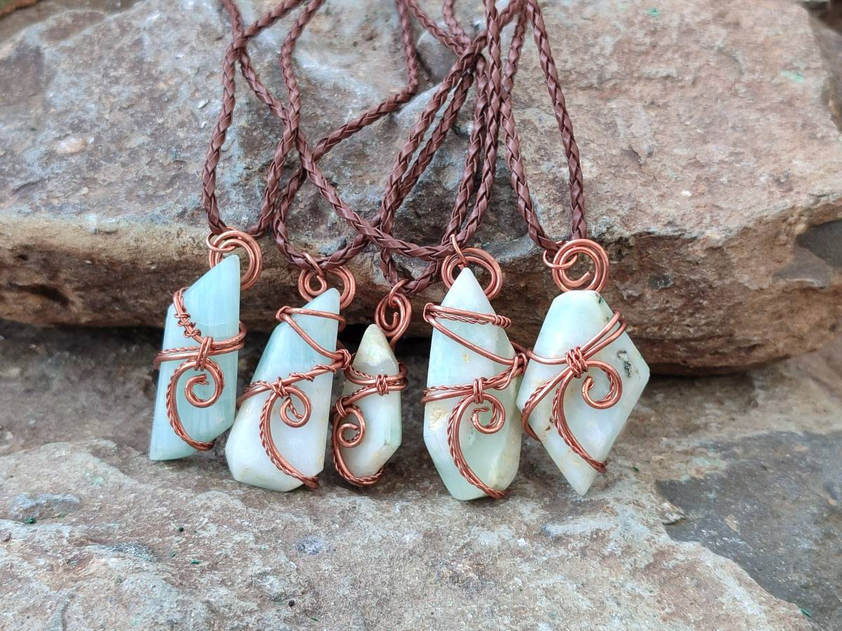 Hand Made Copper Wire Wrapped Blue Smithsonite Jewellery Pendants - Sold Per Item - From Congo - Toprock Gemstones and Minerals 
