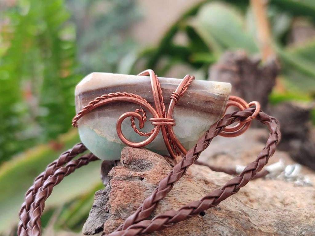 Hand Made Copper Wire Wrapped Blue Smithsonite Jewellery Pendants - Sold Per Item - From Congo - Toprock Gemstones and Minerals 