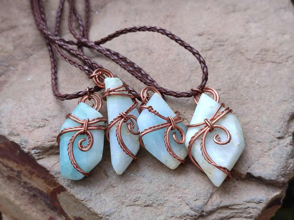Hand Made Copper Wire Wrapped Blue Smithsonite Jewellery Pendants - Sold Per Item - From Congo - Toprock Gemstones and Minerals 