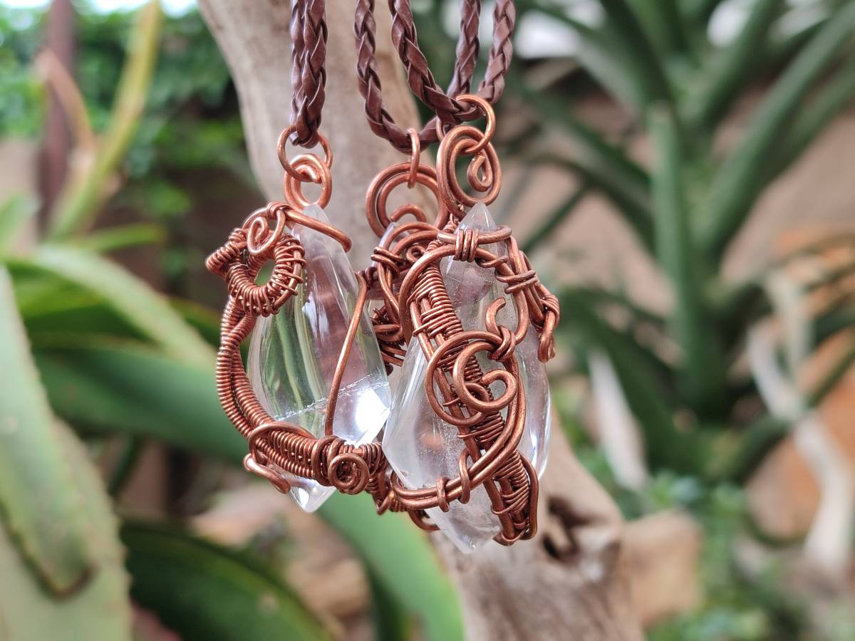 Hand Made Rock Crystal Kite Copper Wire Wrap Pendants - Sold Per Item - From Madagascar - Toprock Gemstones and Minerals 