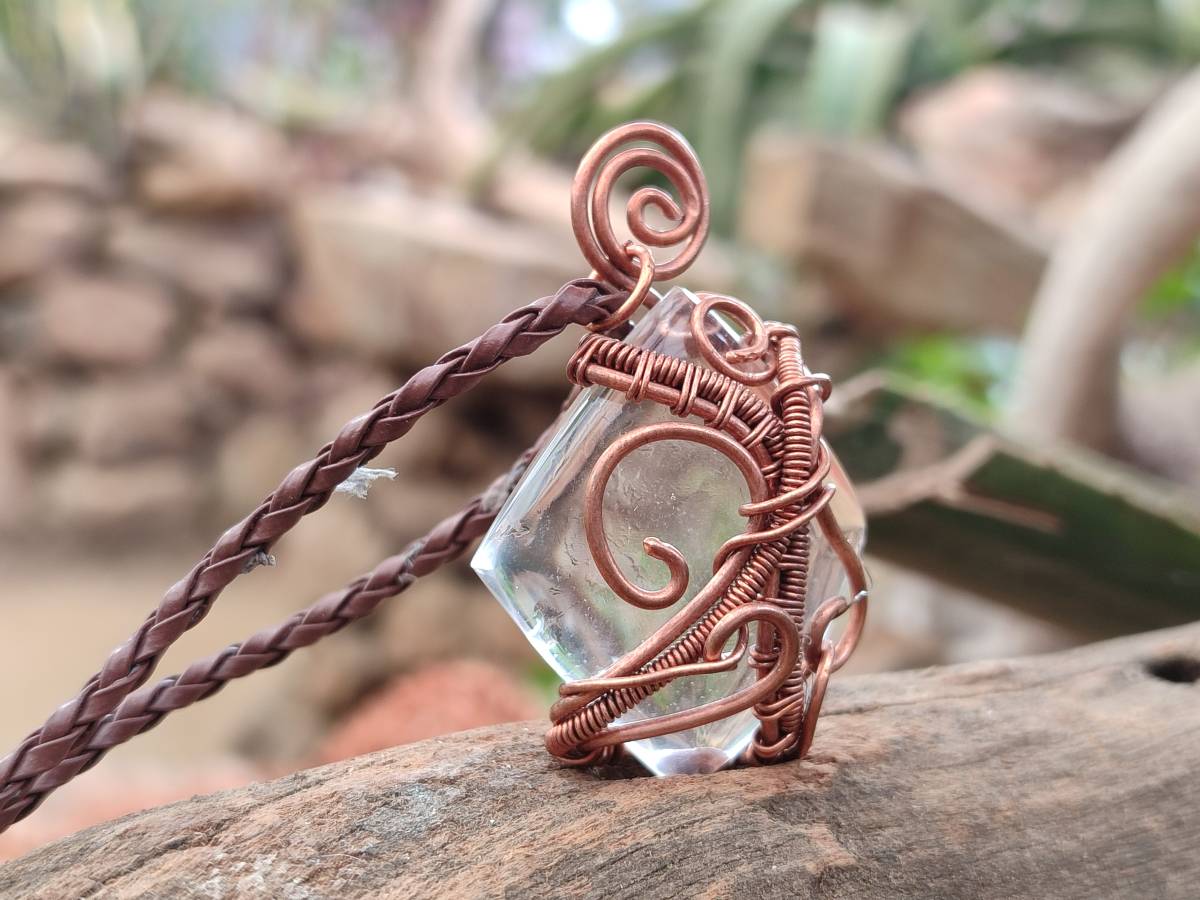 Hand Made Rock Crystal Kite Copper Wire Wrap Pendants - Sold Per Item - From Madagascar - Toprock Gemstones and Minerals 