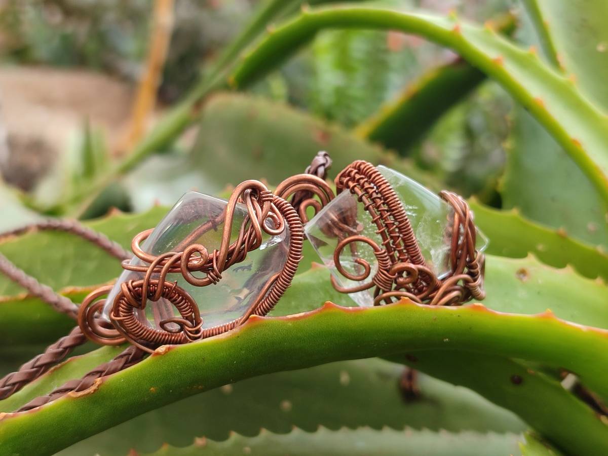 Hand Made Rock Crystal Kite Copper Wire Wrap Pendants - Sold Per Item - From Madagascar - Toprock Gemstones and Minerals 