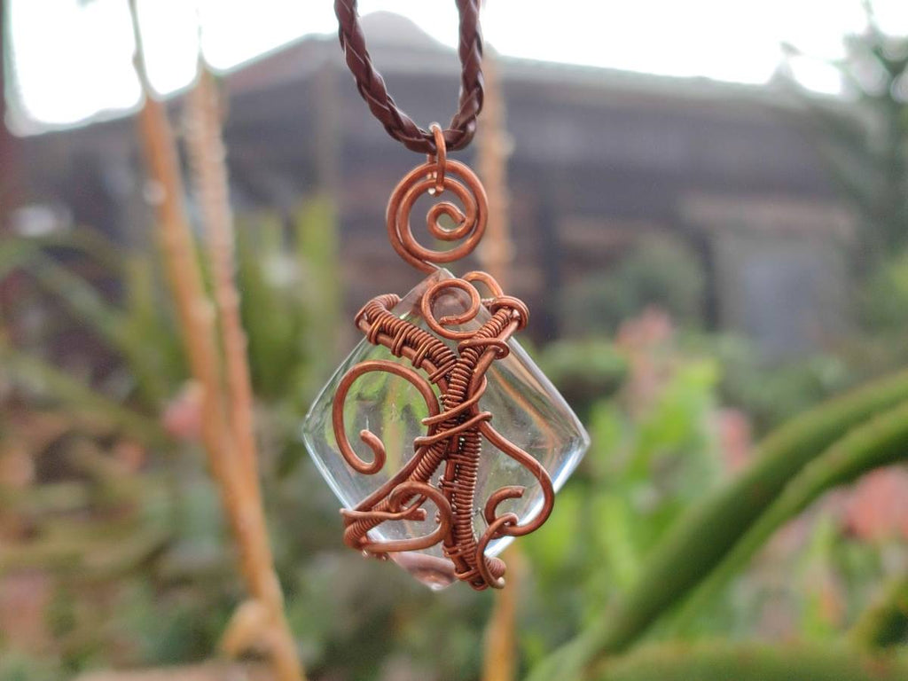 Hand Made Rock Crystal Kite Copper Wire Wrap Pendants - Sold Per Item - From Madagascar - Toprock Gemstones and Minerals 